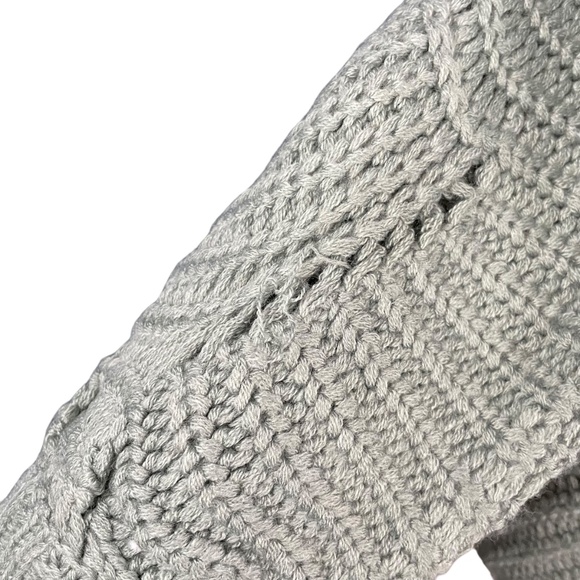 Scalloped Pointelle Batwing Sweater L Dolman Sage Green Open Knit Oversized Top - Picture 3 of 10